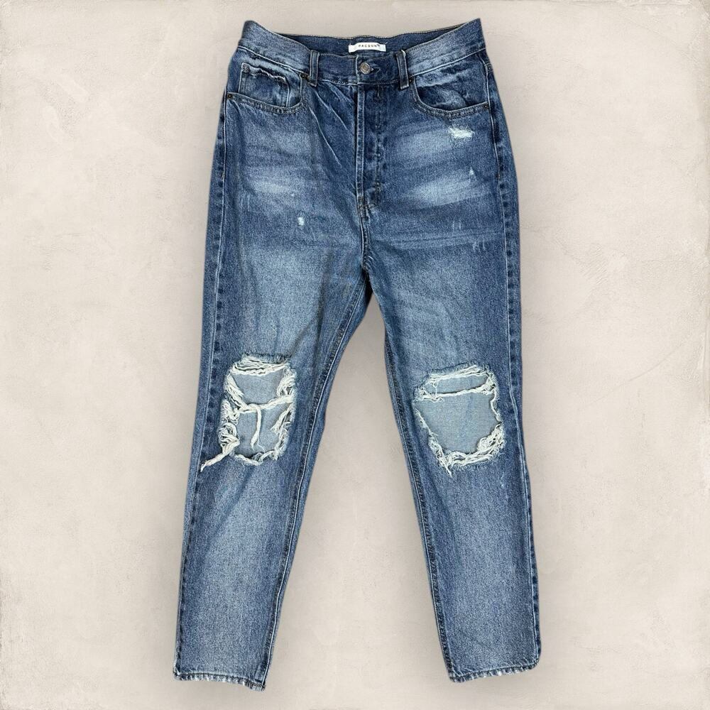 PACSUN BUTTON FLY ULTRA HIGH RISE SLIM DISTRESSED JEANS, SIZE 29